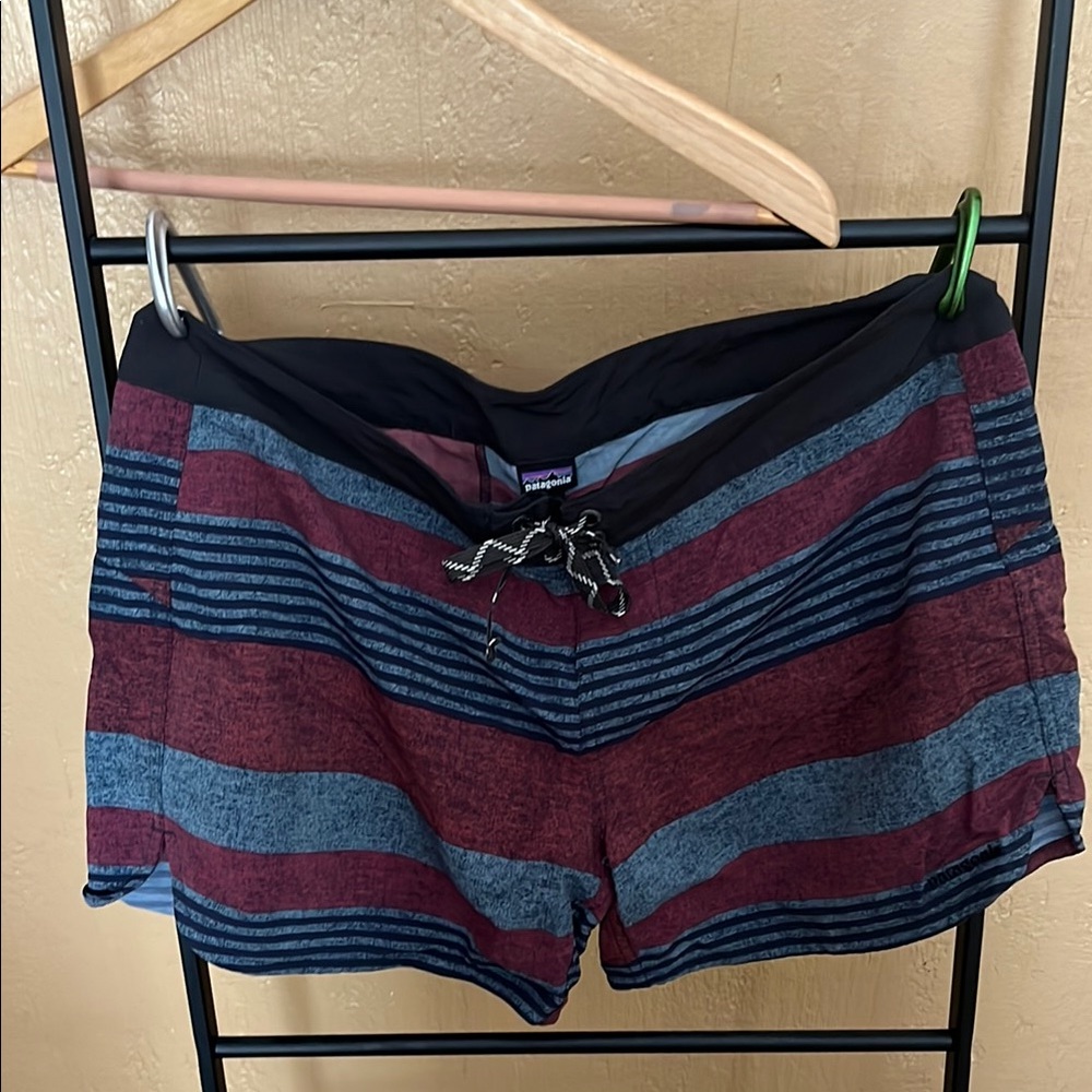 Patagonia Women's Swim Shorts - Red and Blue Stripes